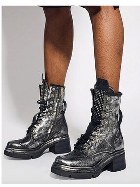 A.S.98 EMPER ARGENTO METALLIC LACE UP ITALIAN LEATHER BOOTS NIB with Tags